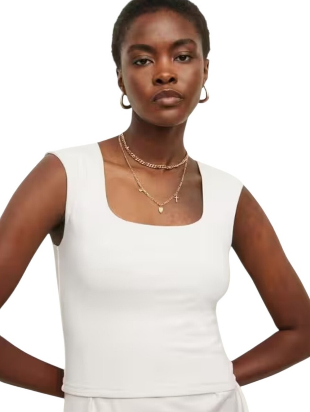 All Saints Square Neck Tamie Cropped Tank Top Minimalist Neutral White size 4
